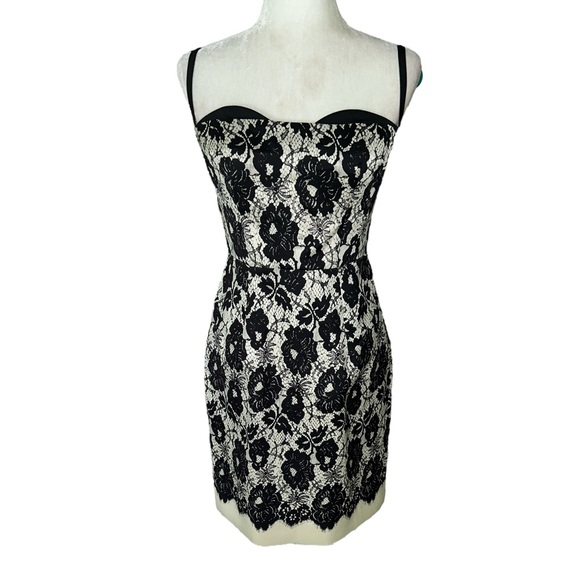 Milly of New York Genevieve Cream Black Lace Illusion Mini Slip Dress - 6 - Picture 4 of 16